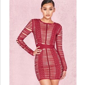 RIZZA House of CB wine & nude bandage dress